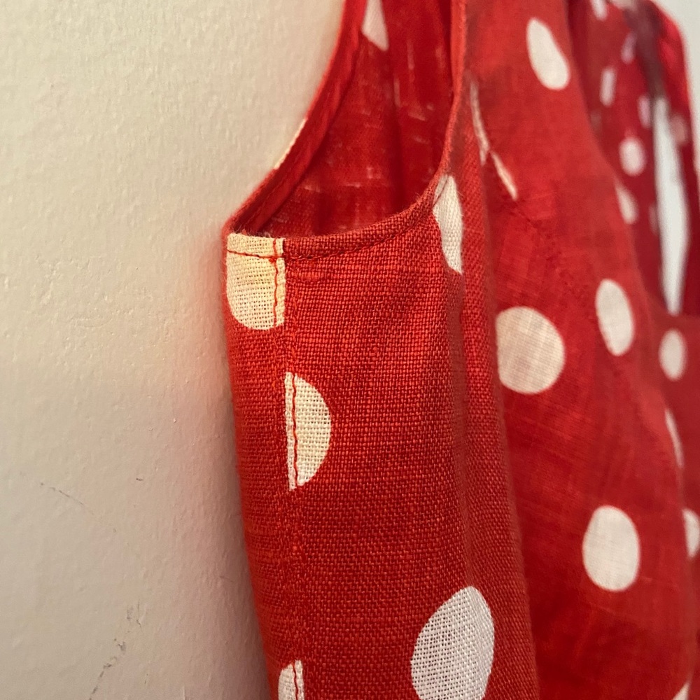 VINTAGE 70s MILA SCHON LINEN POLKA DOT PINUP DRESS - Picture 8 of 10